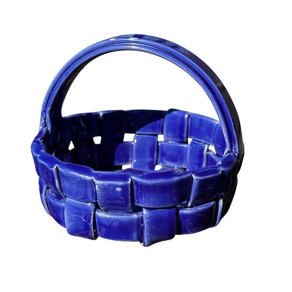 Ceramic Small Basket Weave Blue Made‎ in Italy - Picture 1 of 10